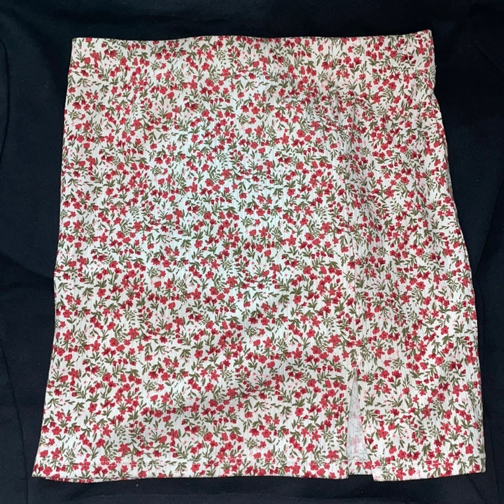 white/ red floral skirt
